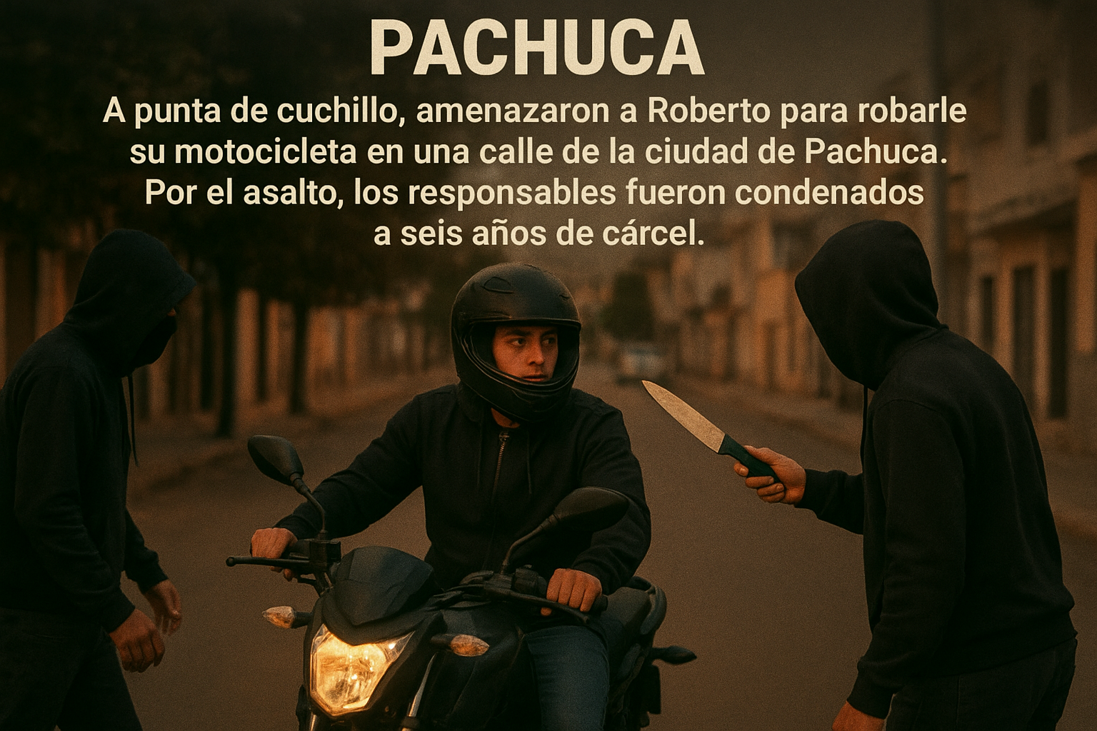 Van a la cárcel por amenazar con cuchillo y robar moto en Pachuca