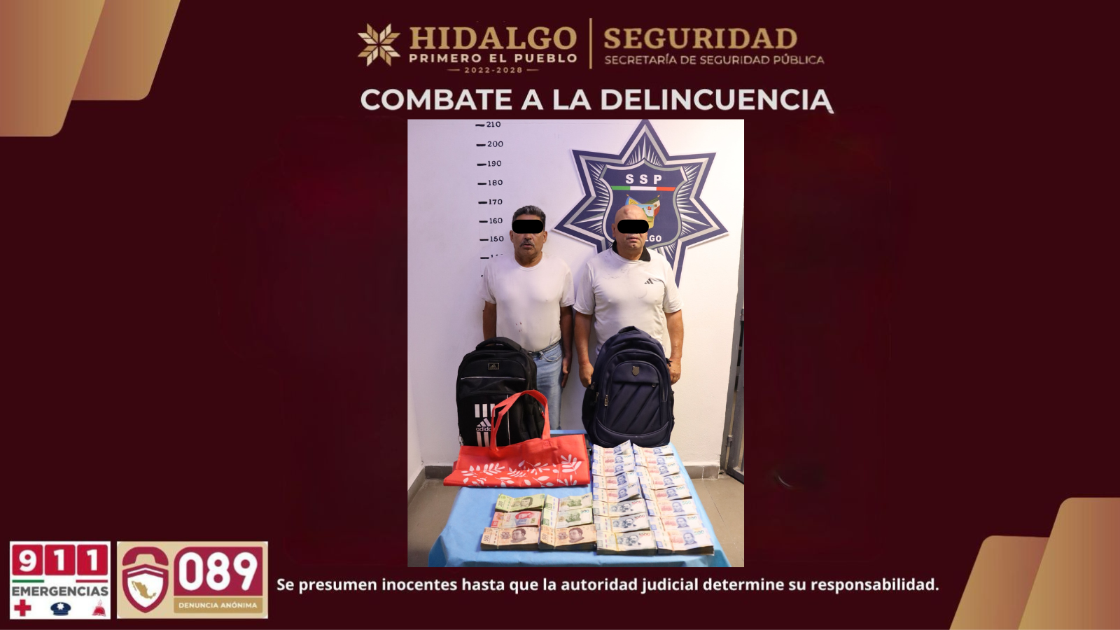 Caen dos tras asalto a cuentahabiente por más de un millón de pesos en Pachuca
