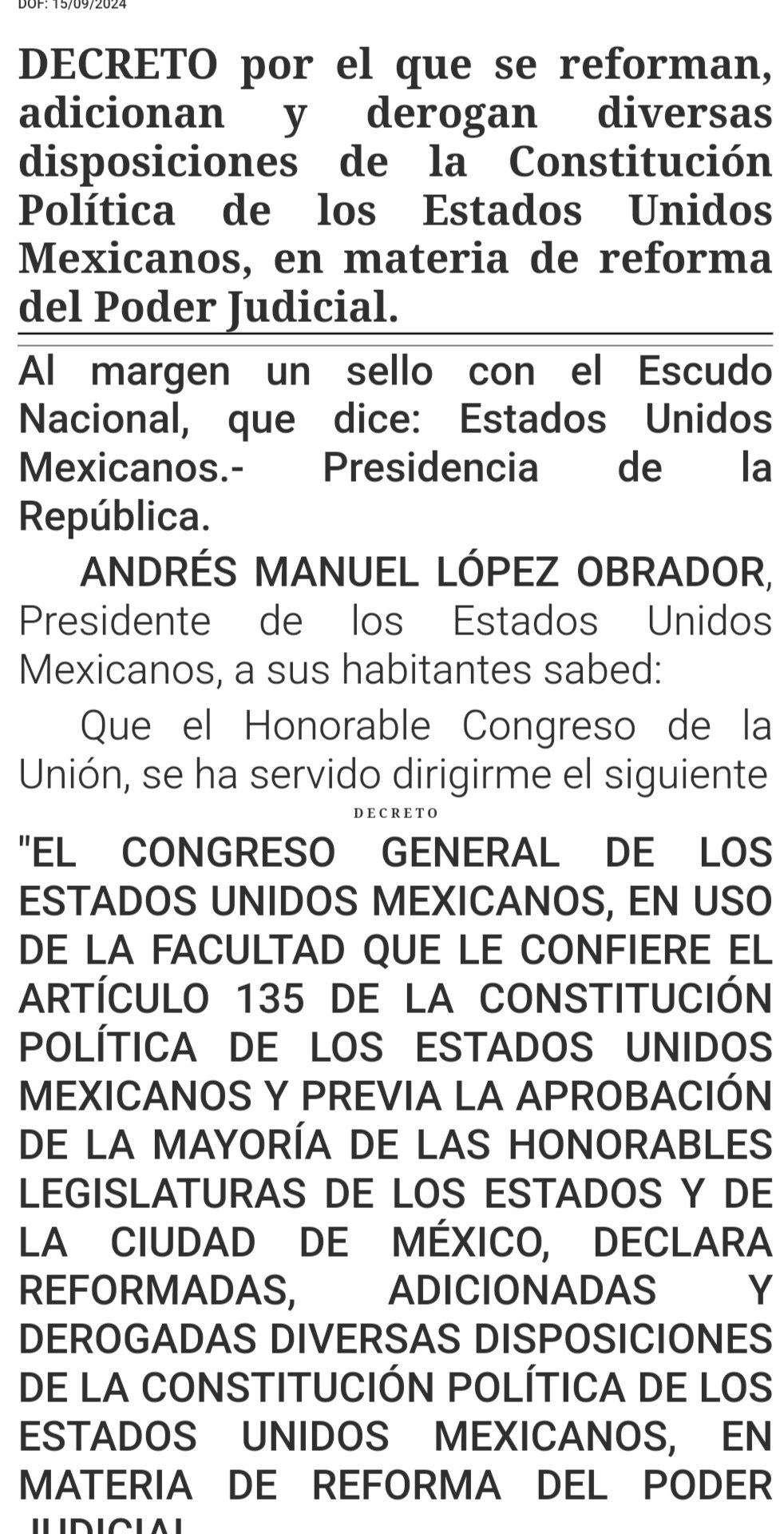 Reforma al Poder Judicial es Oficial en el DOF