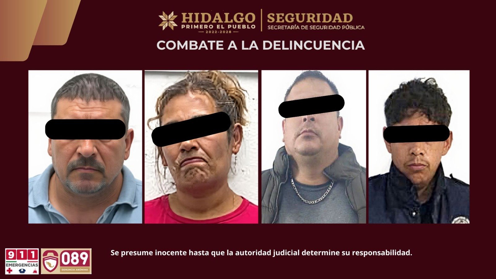 Caen cuatro personas por narcomenudeo y robo en operativos simultáneos en Hidalgo