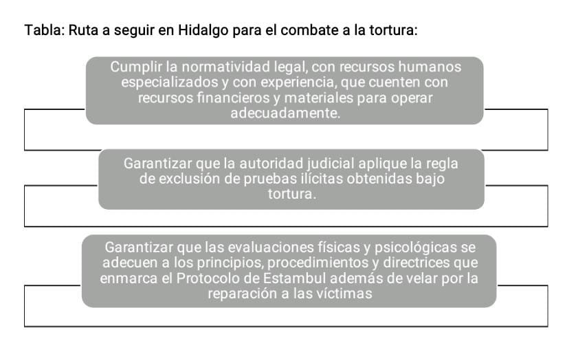 La tortura: Diagnóstico estadístico en México y la ruta crítica en Hidalgo.