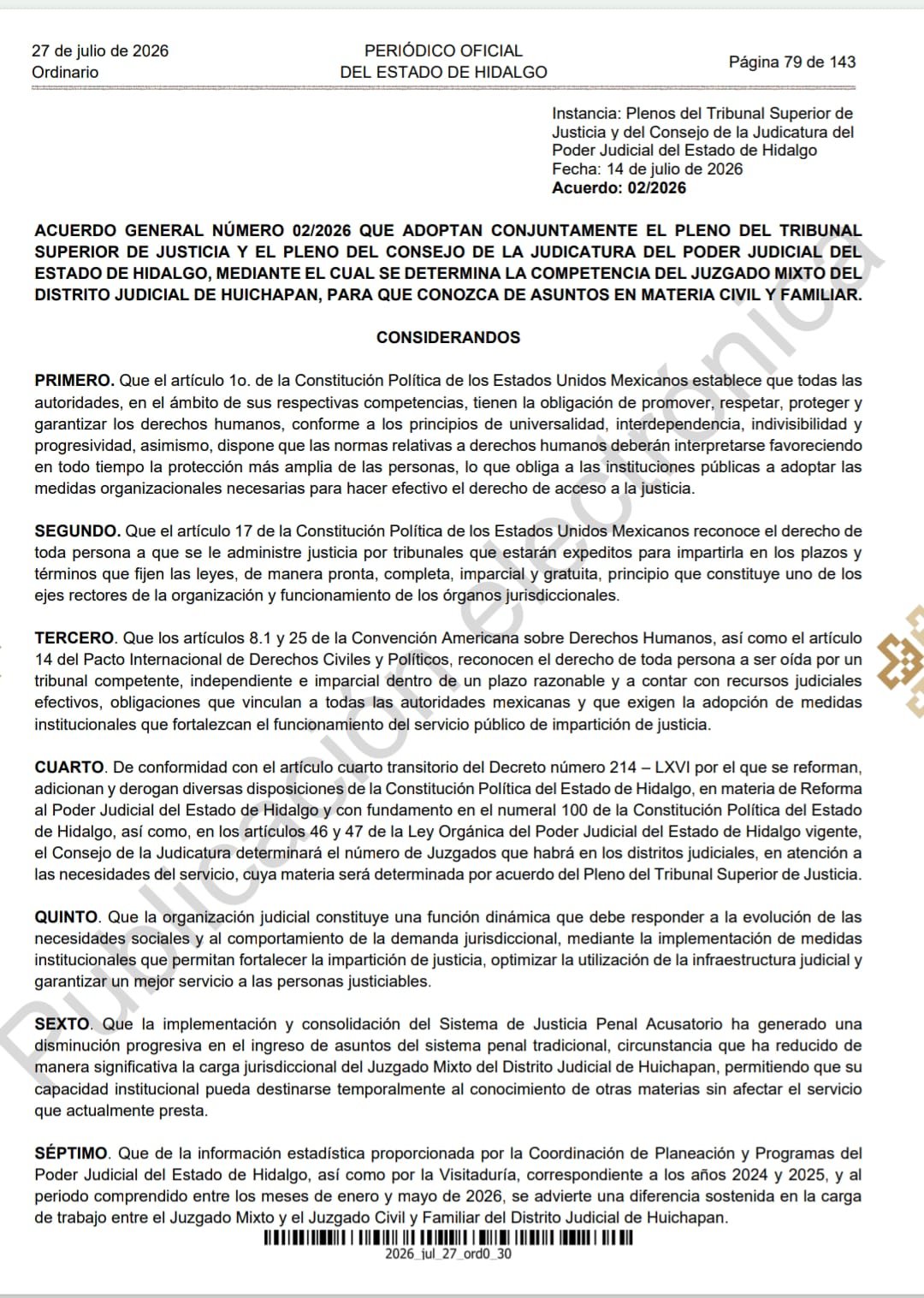 Redistribuyen carga de trabajo en Huichapan; Juzgado Mixto recibirá asuntos civiles y familiares
